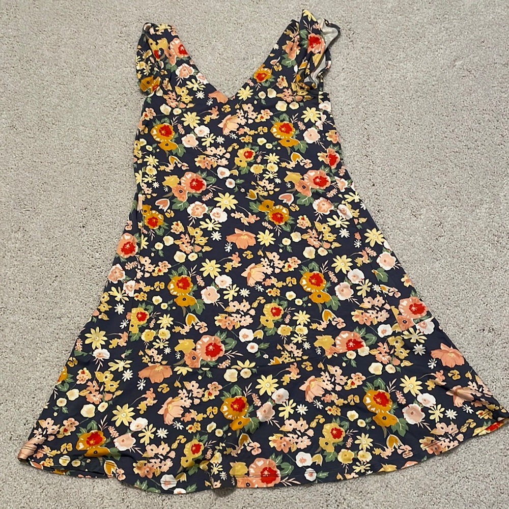 Xxsmall petite 1960s style retro floral sundress Loft ruffle sleeves